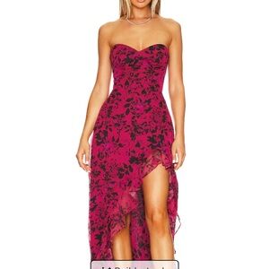 Amanda Uprichard Eden Strapless Fuchsia and Black Floral High-Low Dress